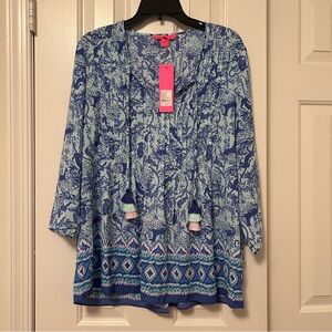 Lilly Pulitzer Marilina Tunic Top Tassels Safari As I Can See Size Medium NWT